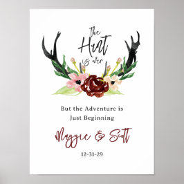 Die Jagd ist über die rustikale Antler Burgund Blu Poster