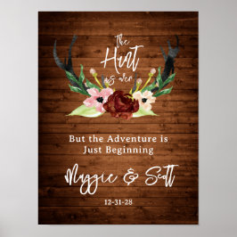 Die Jagd ist über die rustikale Antler Burgund Blu Poster