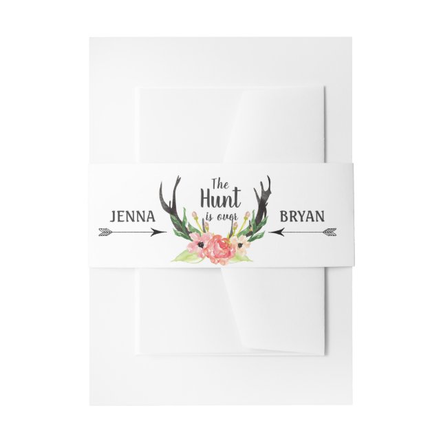 Die Jagd ist über die rustikale Antler Floral Boho Einladungsbanderole (Vorderseite Beispiel)