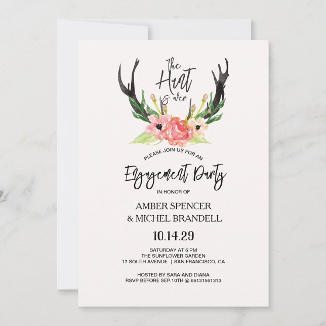 Die Jagd ist über die rustikale Antler Floral Enga Einladung (Vorderseite)