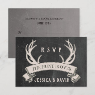 Die Jagd ist über rustikale Chalkboard Hochzeit RS RSVP Karte