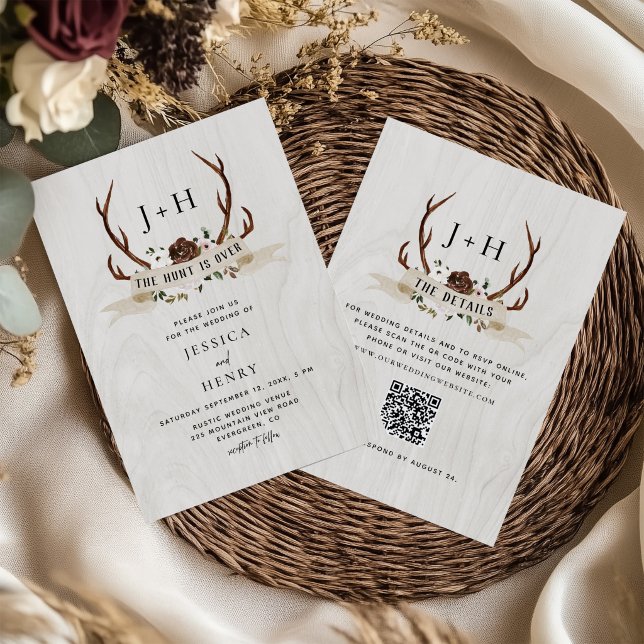 Die Jagd ist Vorbei Rustikale Geweih QR-Code-Hochz Einladung (Von Creator hochgeladen)