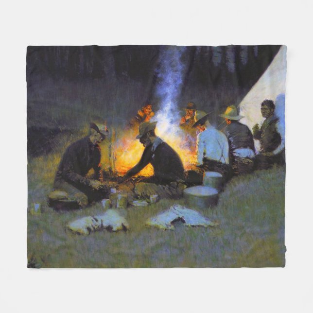 Die Jäger's Supper Frederic Remington Rustic Fleecedecke (Vorderseite (Horizontal))
