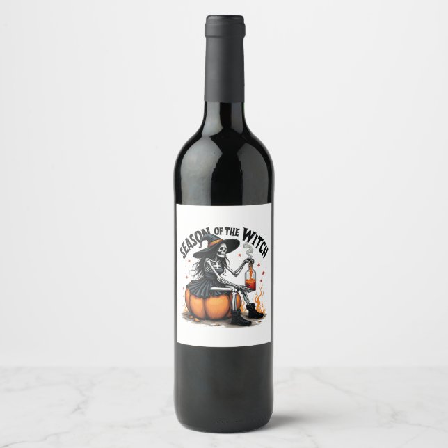 Die Jahreszeit der Hexe lecker Hallowee Wtich Weinetikett (Vorderseite)