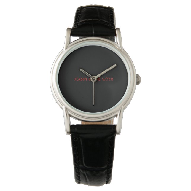 Die Jahreszeit der Hexenrot auf der schwarzen Lady Armbanduhr (Vorderseite)