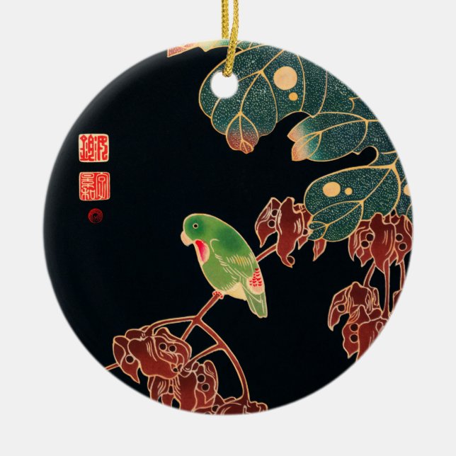 Die japanische Abbildung des Paroquet-Buntbarts Keramik Ornament (Vorne)
