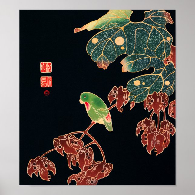 Die japanische Abbildung des Paroquet-Buntbarts Poster (Vorne)