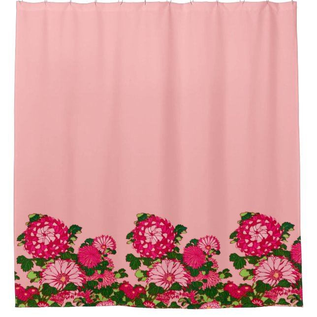Die japanische Blume Border, Fuchsia und Korallenr Duschvorhang (Vorderseite)