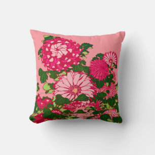 Die japanische Blume Border, Fuchsia und Korallenr Kissen