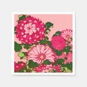 Die japanische Blume Border, Fuchsia und Korallenr Serviette