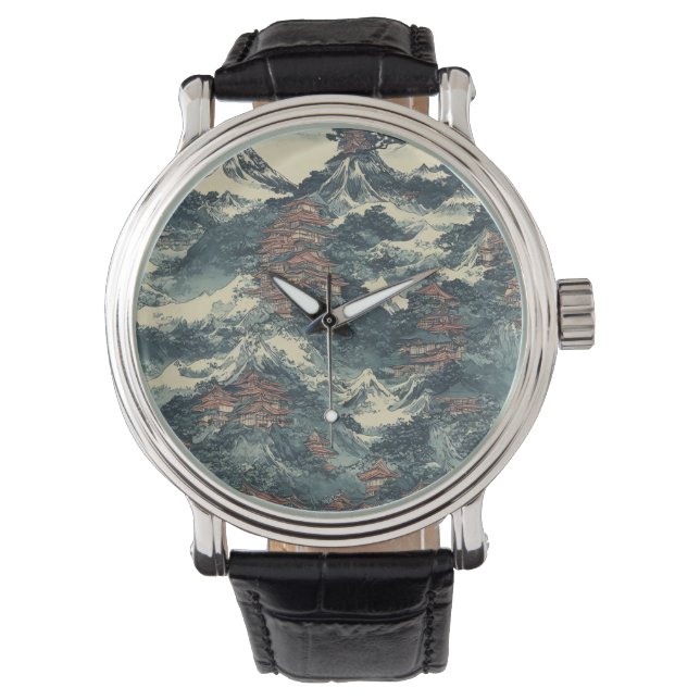 Die japanische Öllandschaft malt coole Fantasie Armbanduhr (Vorderseite)