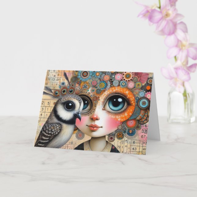 Die Jede Anlässe der Vogel Lady Collage Karte (Orchidee)