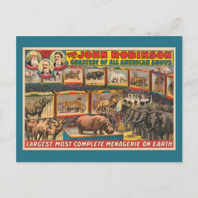 Die John Robinson Größte, die vollständigste Menag Postkarte (Vorderseite)