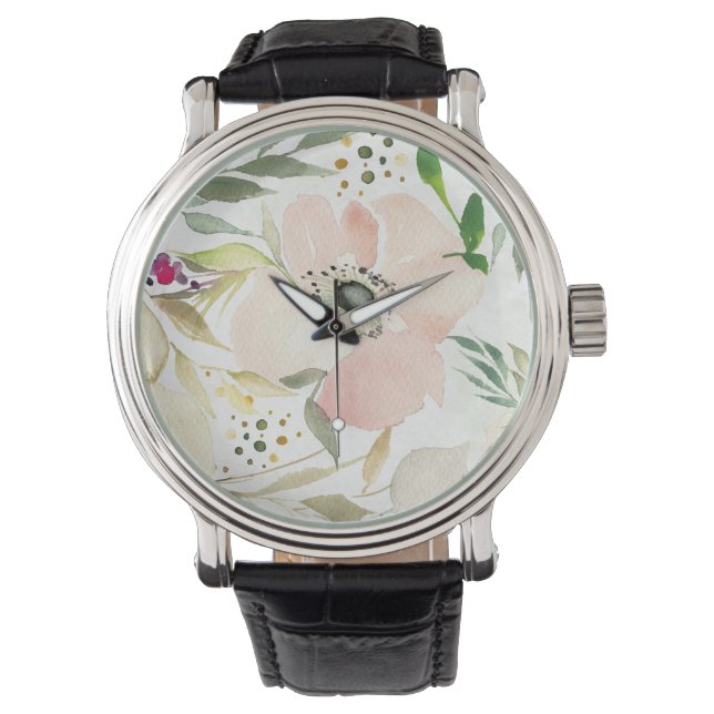 Die Joy of White | Wasserfarbenes Muster Armbanduhr (Vorderseite)