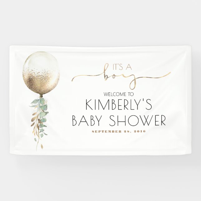 Die Junge Gold Balloon Baby Dusche Banner (Horizontal)