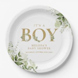 Die Junge Greenerenerage Foliage Gold Letter Baby Pappteller