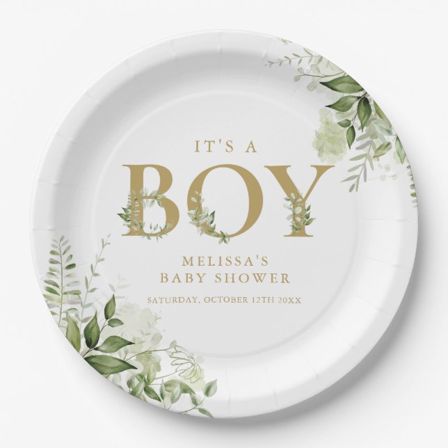 Die Junge Greenerenerage Foliage Gold Letter Baby  Pappteller (Vorderseite)