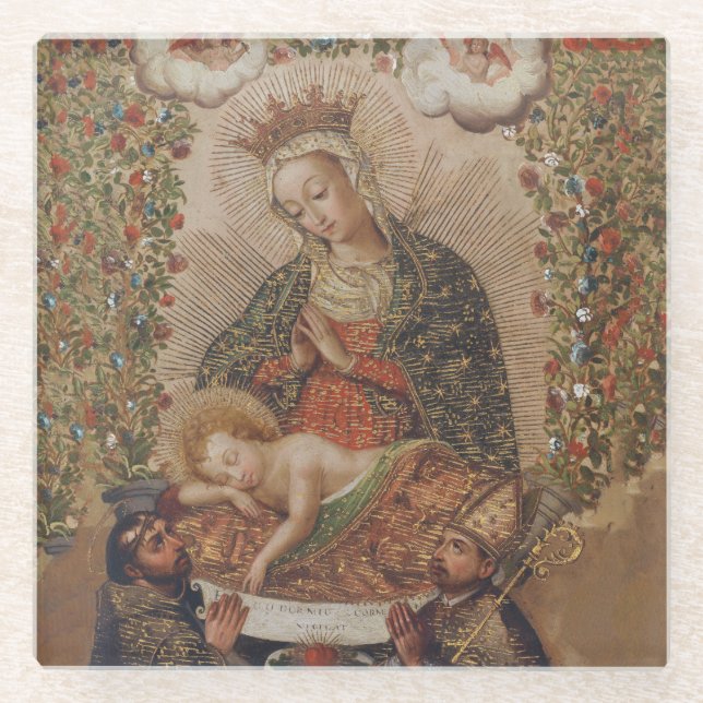 Die Jungfrau, die Christkind bewundert Glasuntersetzer (Vorderseite)