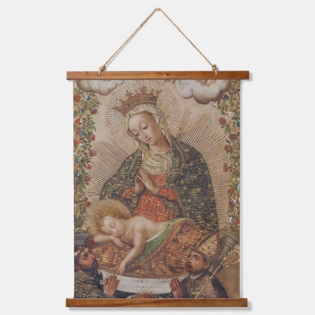 Die Jungfrau, die Christkind bewundert Wandteppich Mit Holzrahmen (Vorderseite)