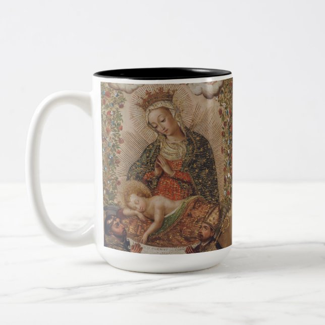 Die Jungfrau, die Christkind bewundert Zweifarbige Tasse (Links)
