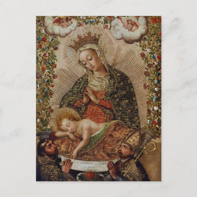 Die Jungfrau, die Mary das Christkind bewundert Postkarte (Vorderseite)