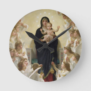 Die Jungfrau mit Angels, 1900 (Öl auf Leinwand) Runde Wanduhr