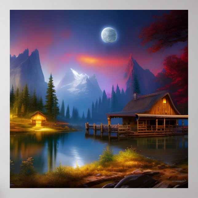 Die Kabine in der Bucht unter dem Mond Poster (Vorne)