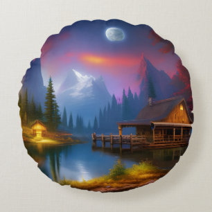 Die Kabine in der Bucht unter dem Mond Rundes Kissen