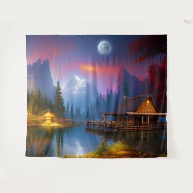 Die Kabine in der Bucht unter dem Mond Wandteppich (Vorderseite (Horizontal))