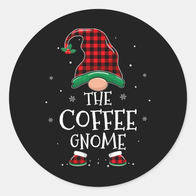 Die Kaffee-Gnome-Weihnachtsfamilie passt zu Karier Runder Aufkleber (Vorderseite)