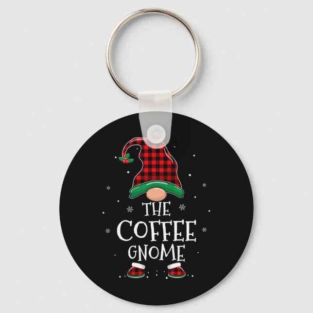Die Kaffee-Gnome-Weihnachtsfamilie passt zu Karier Schlüsselanhänger (Vorderseite)