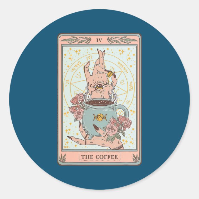 Die Kaffee-Tarot-Card Kaffee Lover koffeiniert Runder Aufkleber (Vorderseite)