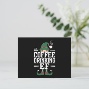 Die Kaffee trinkende Elf-Familie passend zu Weihna Feiertagspostkarte