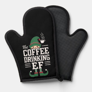 Die Kaffee trinkende Elf-Familie passend zu Weihna Ofenhandschuh