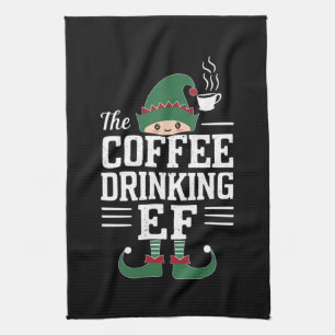 Die Kaffee trinkende Elf Familie passt Weihnachten Geschirrtuch