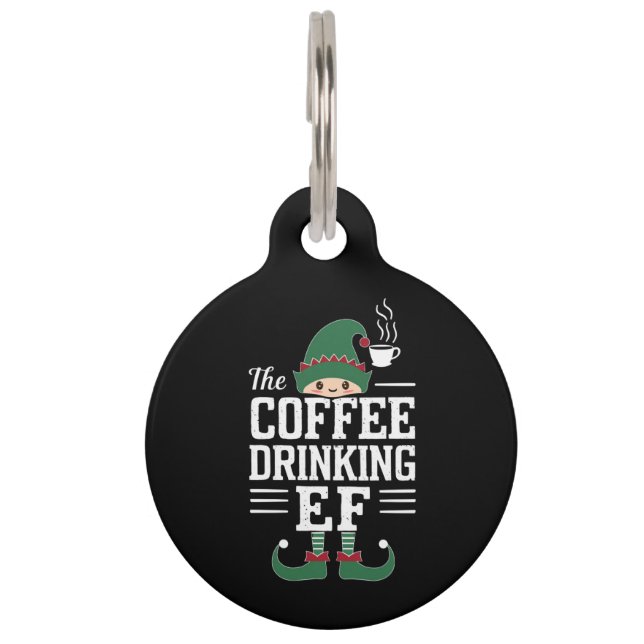 Die Kaffee trinkende Elf Familie passt Weihnachten Haustiermarke (Vorderseite)