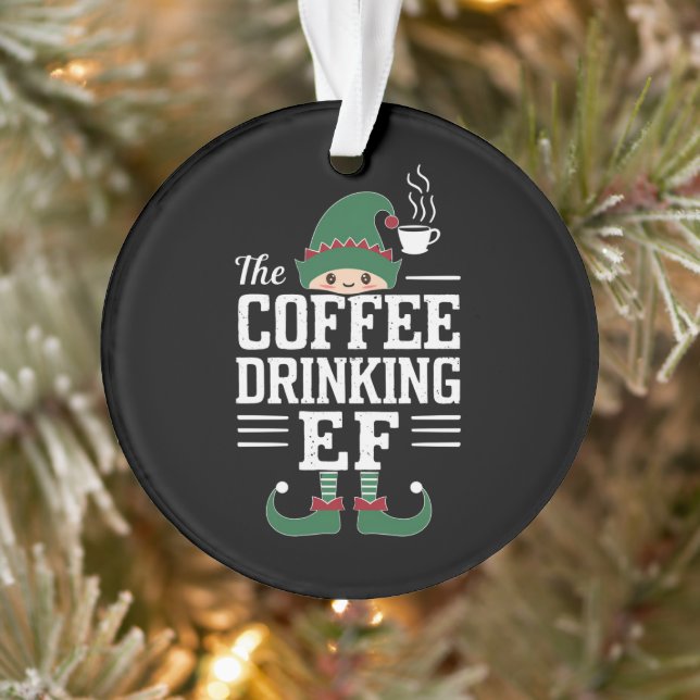 Die Kaffee trinkende Elf Familie passt Weihnachten Ornament (Baum)