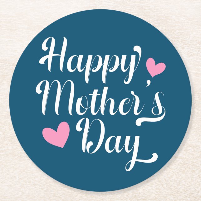 Die Kalligraphie der einfachen glücklichen Mutter  Runder Pappuntersetzer (Vorderseite)
