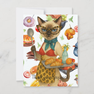 Die Kantinenfrau serviert Essen Postkarte