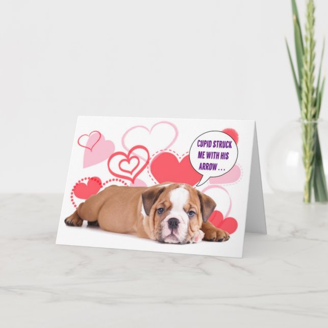 Die Karte des Bulldoggen-Welpen-Valentinsgrußes (Vorderseite)