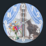 Die Katze an den Window Vase-Blume Große Wanduhr<br><div class="desc">Was für eine besondere und hübsche Wanduhr - die Katze sitzt am Fenster und die hübsche Vase der Blume nebenan. Genießen Sie diese Uhr für sich selbst oder als Geschenk. Wenn Sie Fragen haben, schicken Sie uns einfach einen Chat oder eine E-Mail an charmdesignstudio@rcn.com und wir helfen Ihnen gerne weiter....</div>