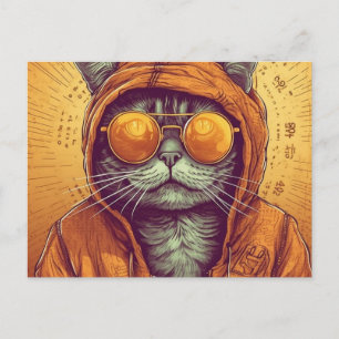 Die Katze in goldener Sonnenbrille Postkarte