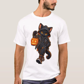 Die Katze mit Jacks Lampe - Halloween T-Shirt