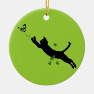 Die Katze u. die Schmetterlings-Version 2 Keramikornament
