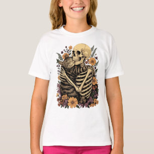 Die Katze umarmende Skelett-Halloween-Katzenliebha T-Shirt