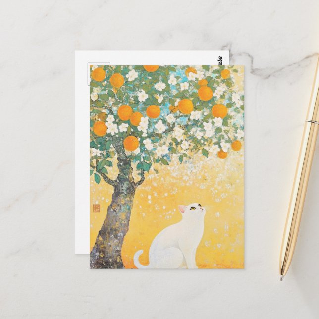Die Katze und der Orangenbaum Postkarte (Vorderseite/Rückseite Beispiel)