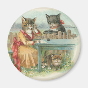 "Die Katzen-Familien-" Vintager runder Magnet