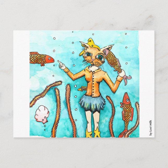 Die Katzen-Frau liebt sauber e Ohren! Postkarte (Vorderseite)