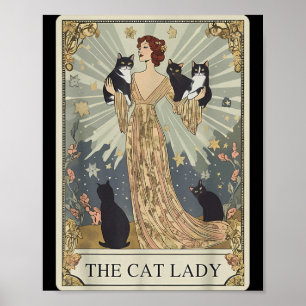 Die Katzenlady Tarotkarte Skelett Katzenmutter Kat Poster