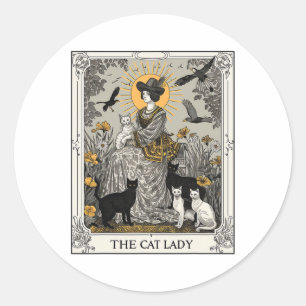 Die Katzenlady Tarotkarte Vintage Gothic Frauen Ka Runder Aufkleber